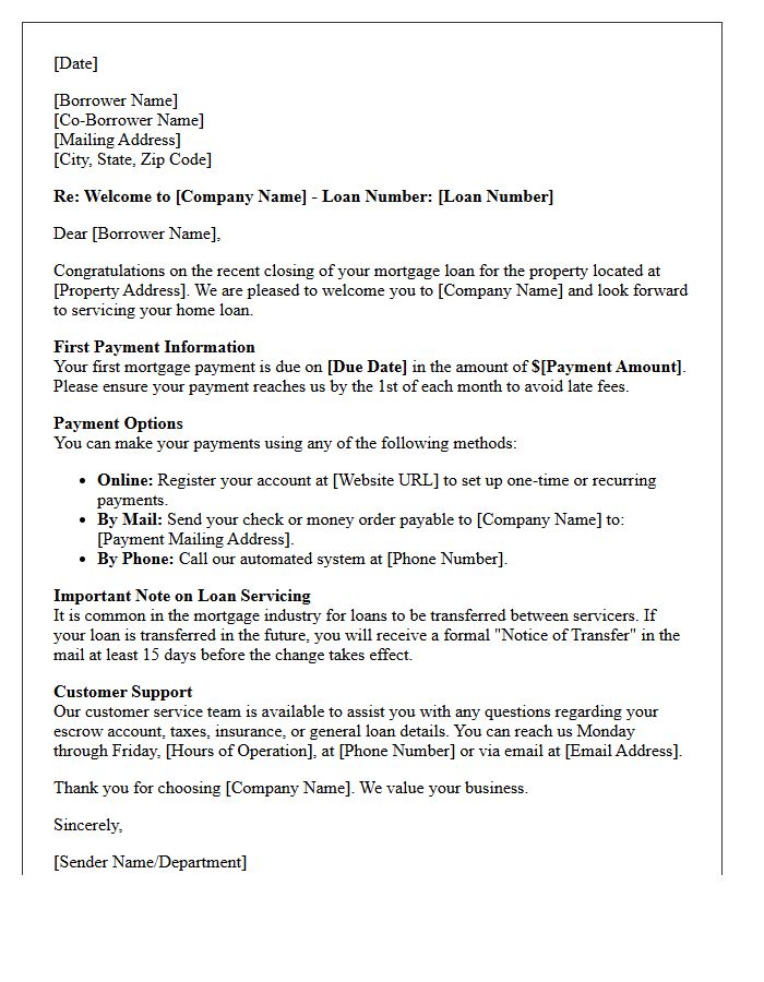 Post-Closing Mortgage Welcome Letter