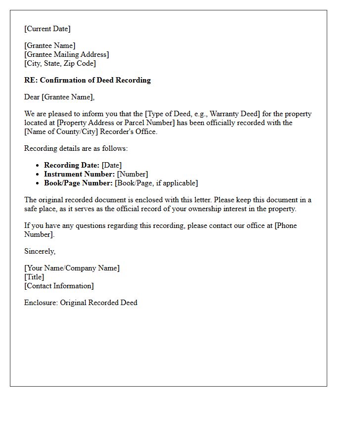 Standard Deed Recording Confirmation Letter