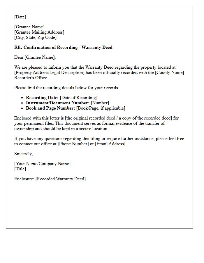 Warranty Deed Recording Confirmation Letter