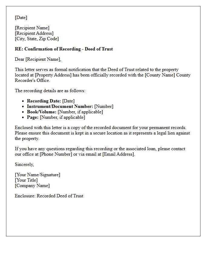 Trust Deed Recording Confirmation Letter