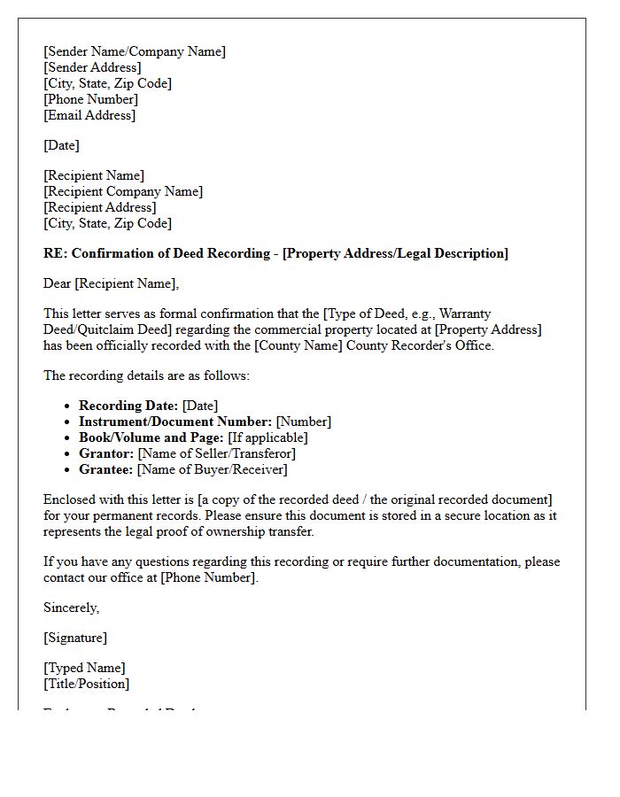 Commercial Property Deed Recording Confirmation Letter