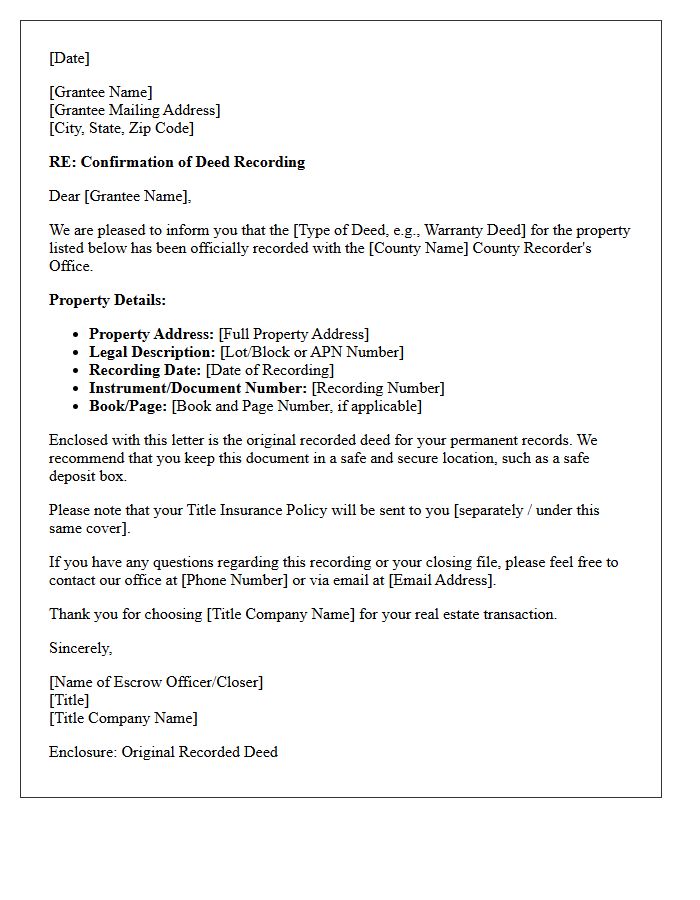 Title Company Deed Recording Confirmation Letter