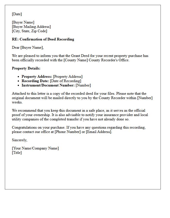 Buyer Post-Closing Deed Recording Confirmation Letter