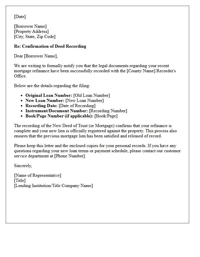 Mortgage Refinance Deed Recording Confirmation Letter