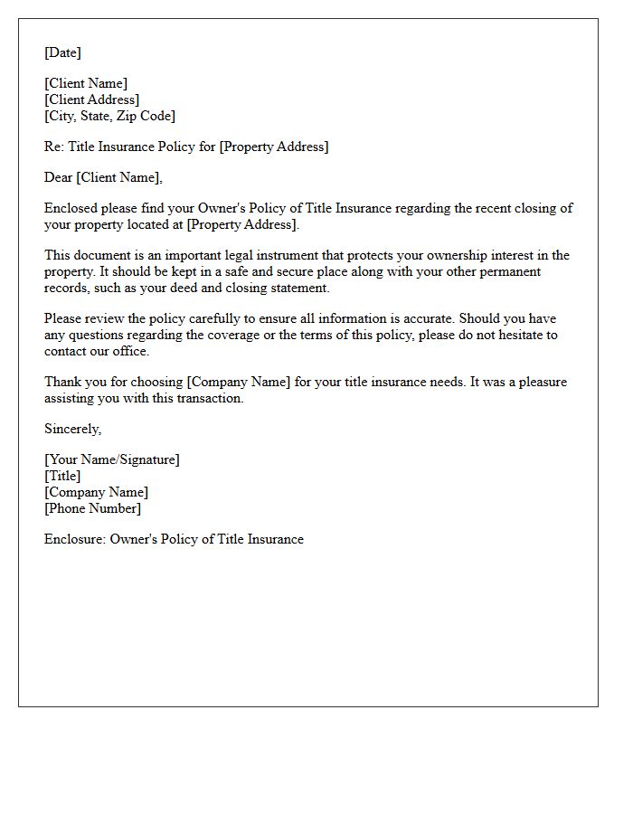 Standard Title Insurance Policy Delivery Letter