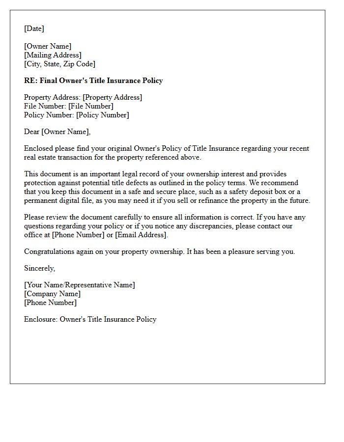 Final Owner Title Insurance Policy Delivery Letter