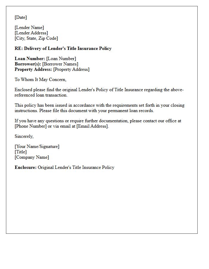 Lender Title Insurance Policy Delivery Letter