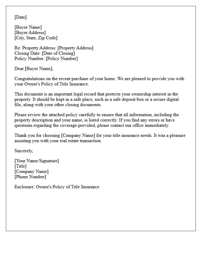 Residential Buyer Title Insurance Policy Delivery Letter