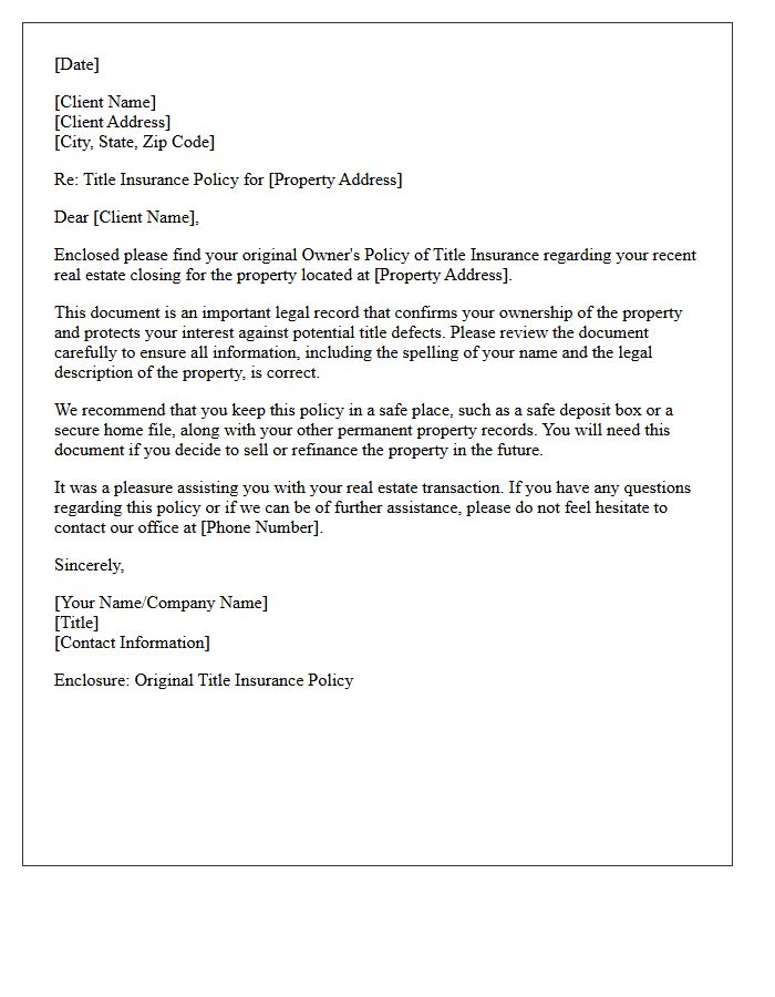 Post-Closing Title Insurance Policy Delivery Letter