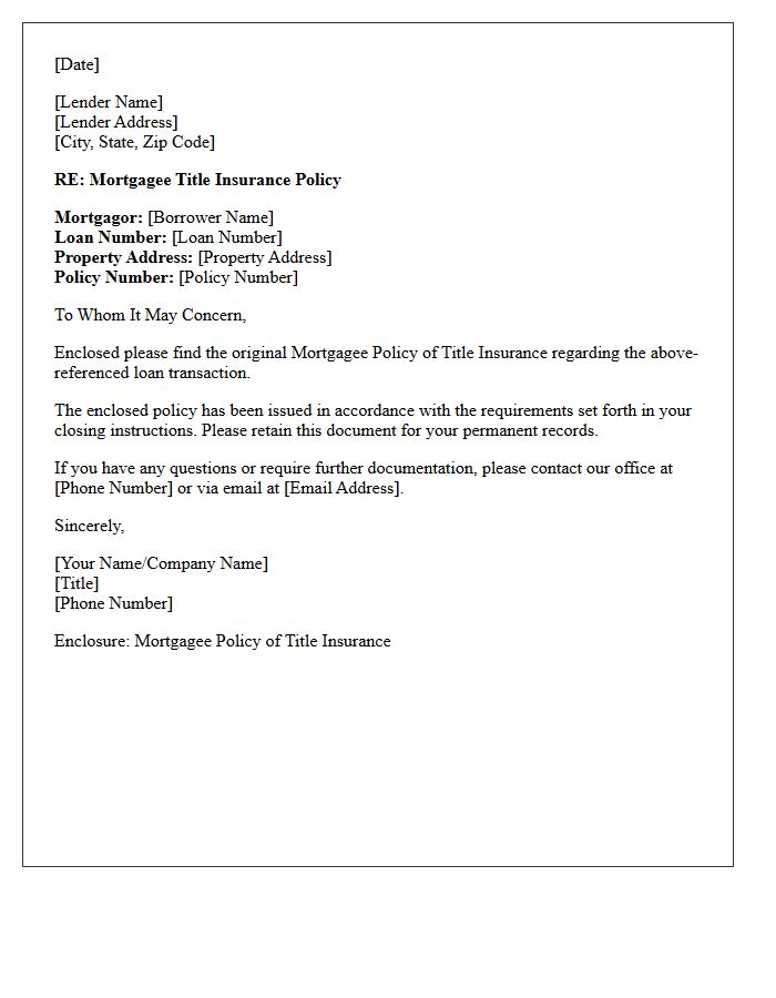 Mortgagee Title Insurance Policy Delivery Letter