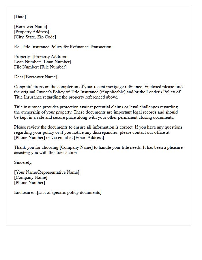 Refinance Transaction Title Insurance Policy Delivery Letter