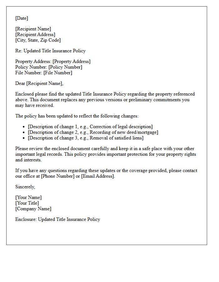 Updated Title Insurance Policy Delivery Letter