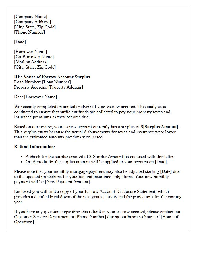 Escrow Account Surplus Refund Notice Letter