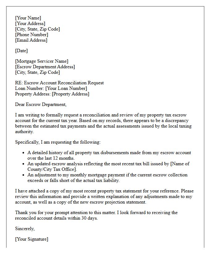 Property Tax Escrow Account Reconciliation Letter