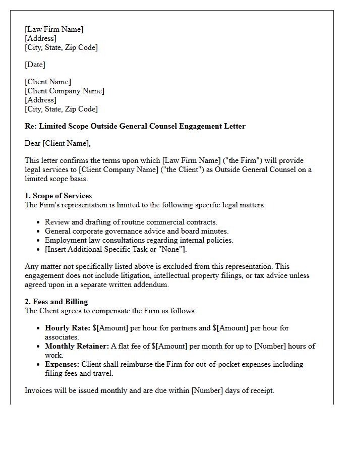 Limited Scope Outside General Counsel Engagement Letter
