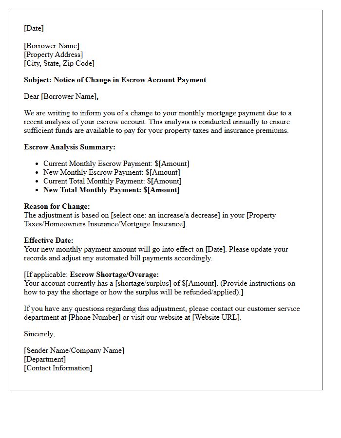 Escrow Account Payment Change Notice Letter