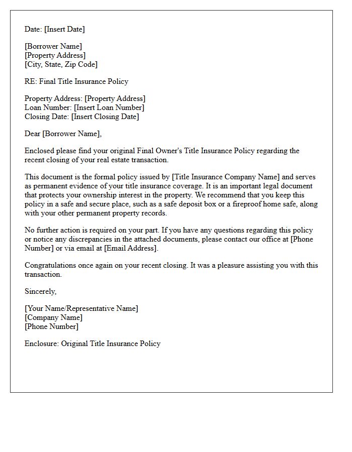 Final Title Policy Post-Closing Delivery Letter