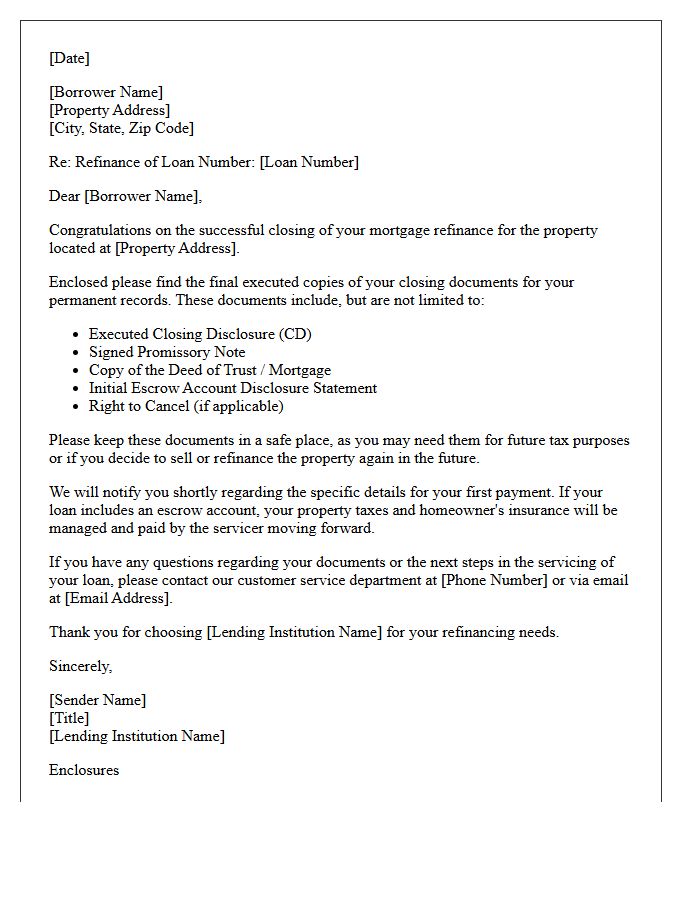 Refinance Post-Closing Document Delivery Letter
