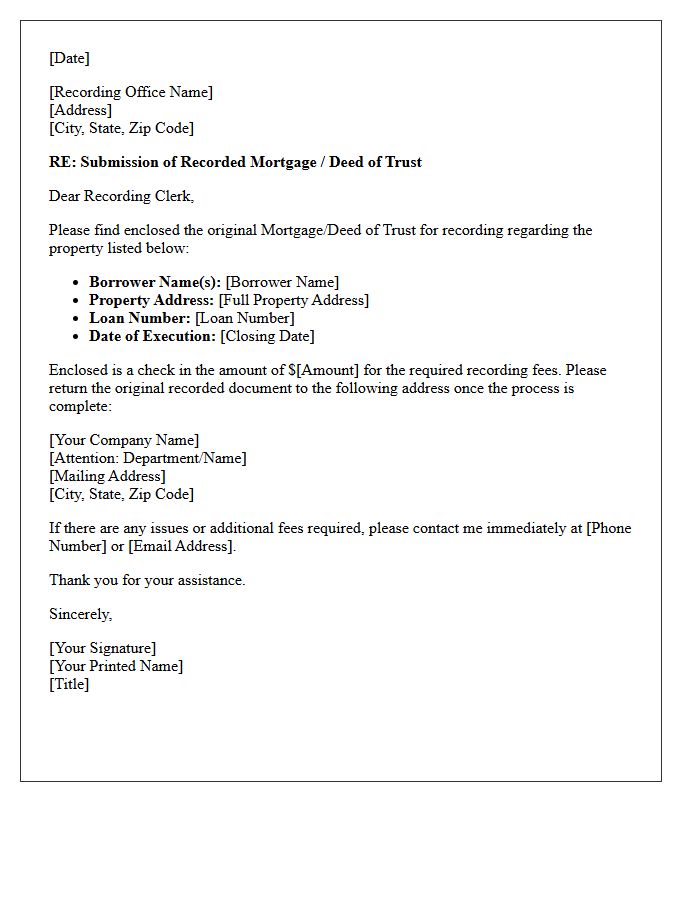 Recorded Mortgage Post-Closing Delivery Letter