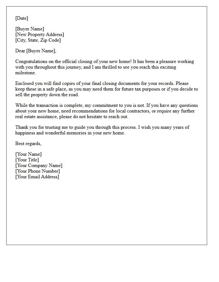 Congratulatory Buyer Closing Letter