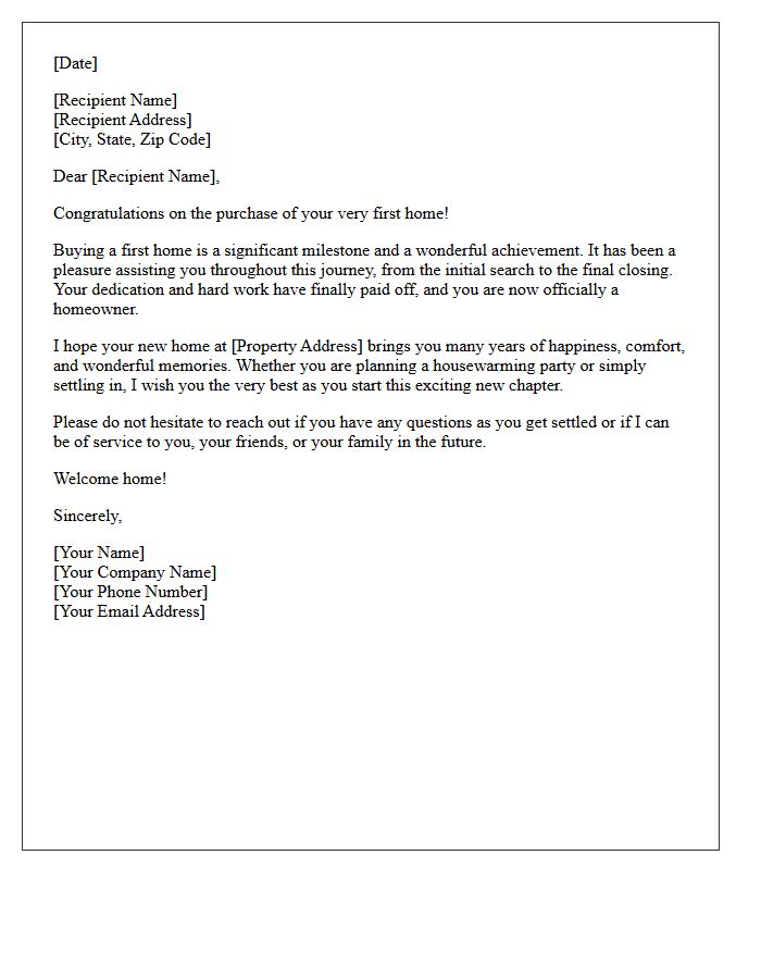 First Time Buyer Congratulatory Celebration Letter