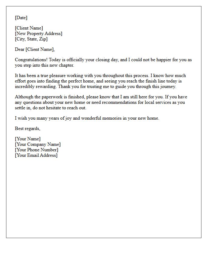 Happy Closing Day Real Estate Letter