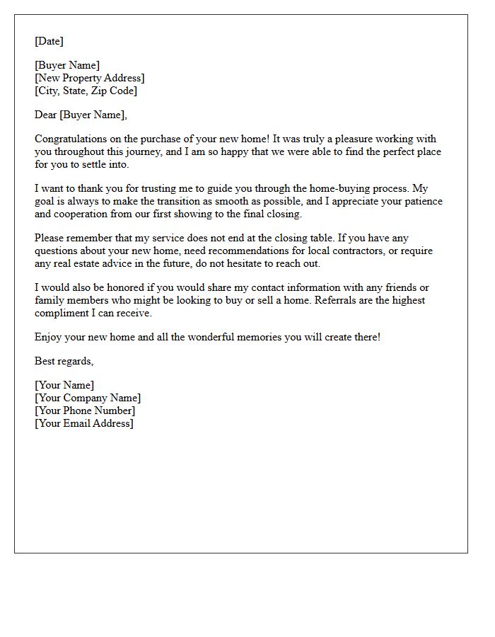 Post Closing Buyer Appreciation Letter