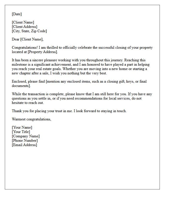 Official Real Estate Closing Celebration Letter