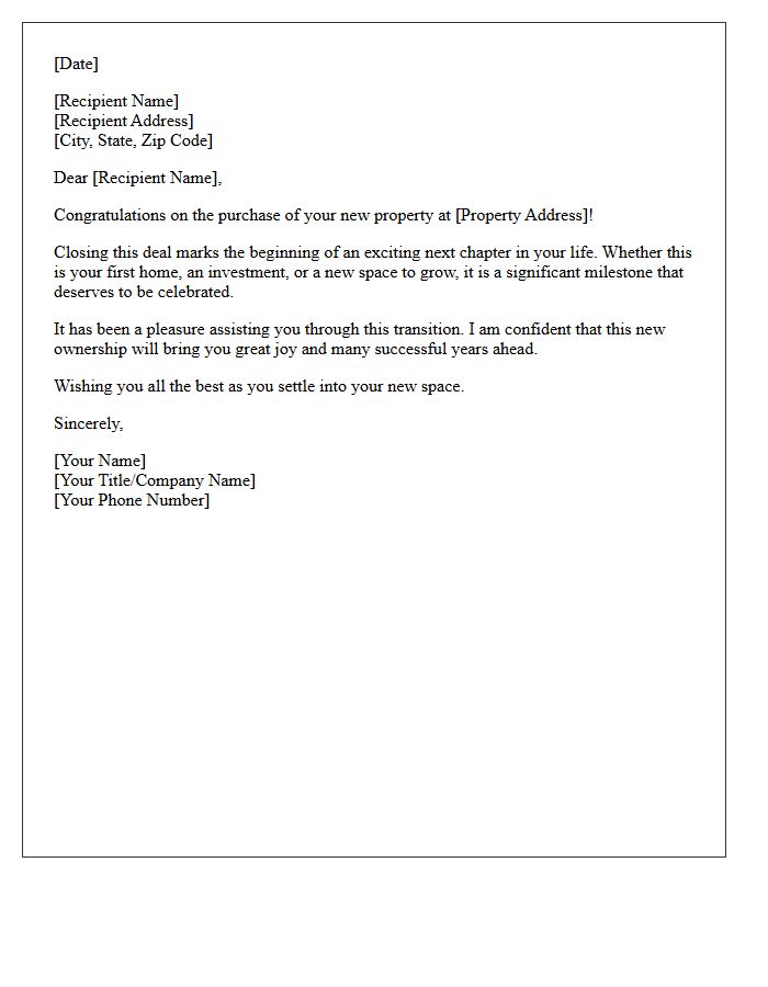 Next Chapter Property Ownership Congratulatory Letter