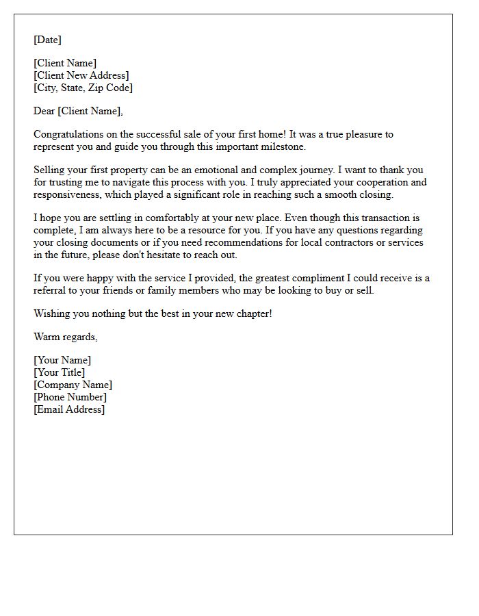 First-Time Home Seller Appreciative Closing Letter