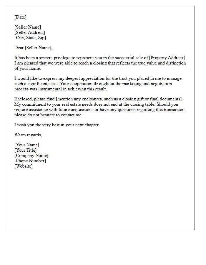 Luxury Property Seller Appreciative Closing Letter