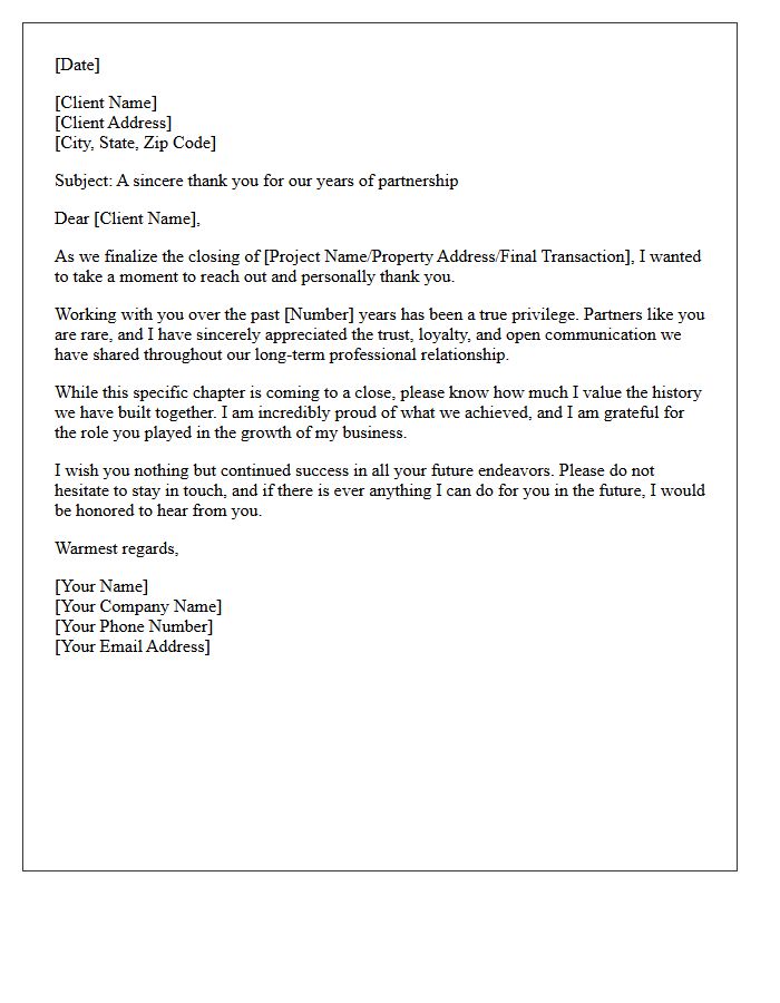 Long-Term Client Appreciative Seller Closing Letter