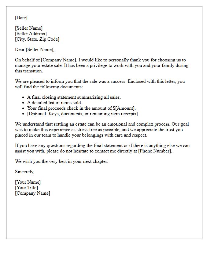Estate Sale Appreciative Seller Closing Letter