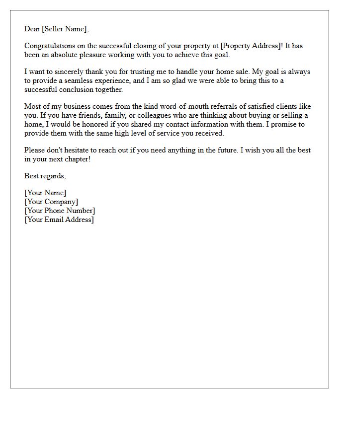 Referral Focused Appreciative Seller Closing Letter