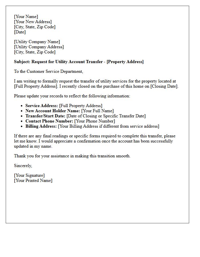 Friendly Post-Closing Utility Account Transfer Letter