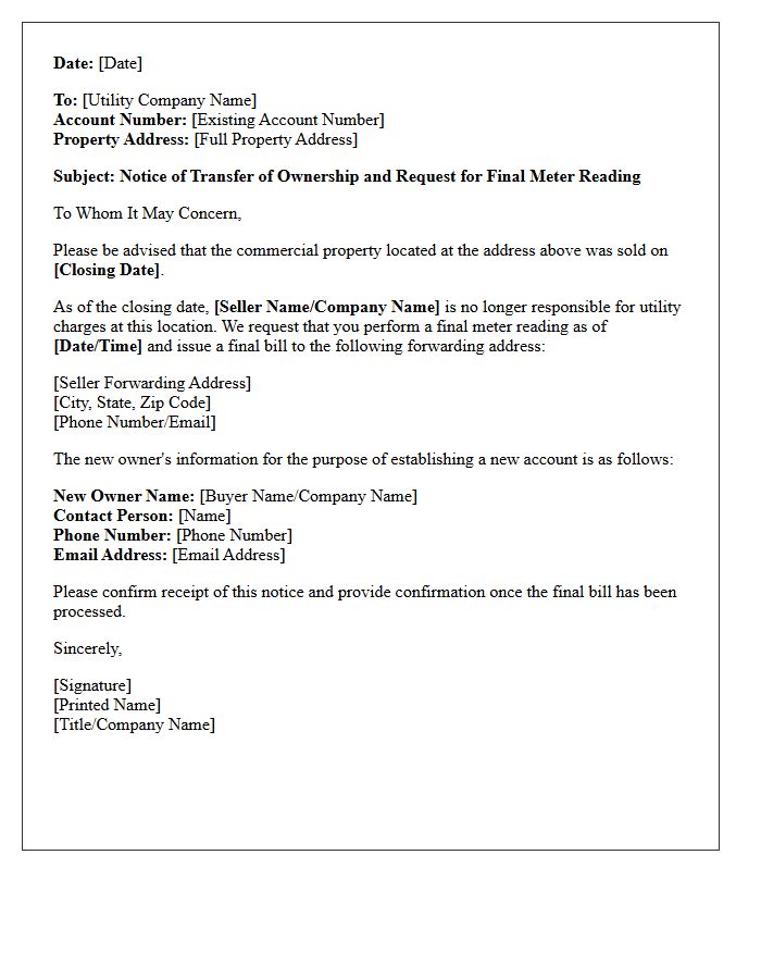 Commercial Property Post-Closing Utility Shift Letter