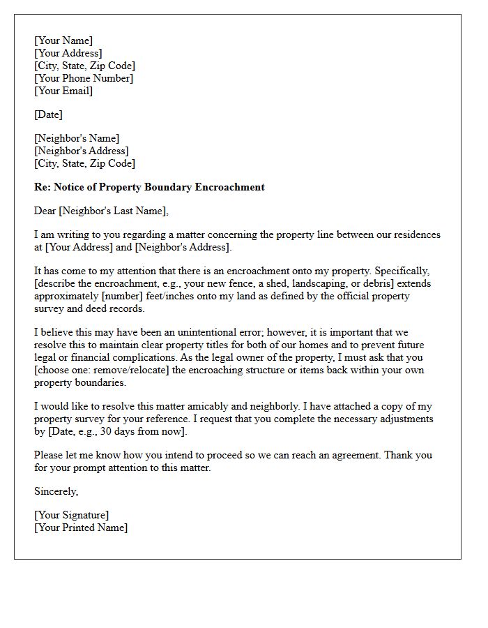 Residential Boundary Encroachment Trespassing Letter