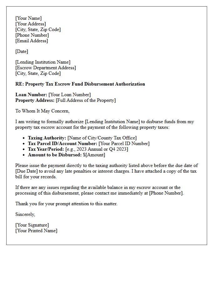 Property Tax Escrow Fund Disbursement Authorization Letter