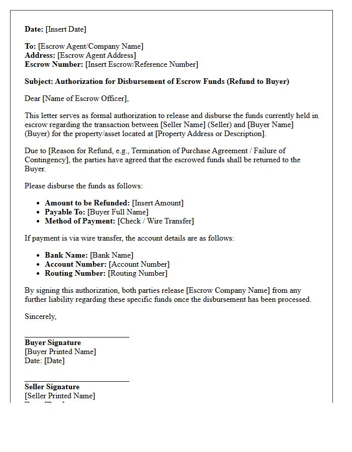 Buyer Refund Escrow Fund Disbursement Authorization Letter