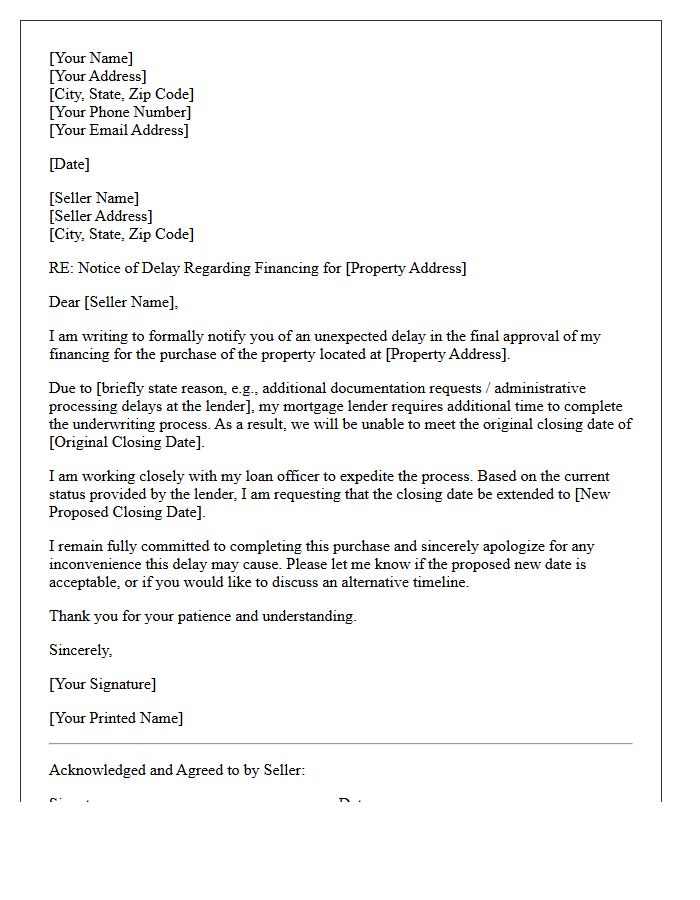 Buyer Financing Closing Delay Notification Letter