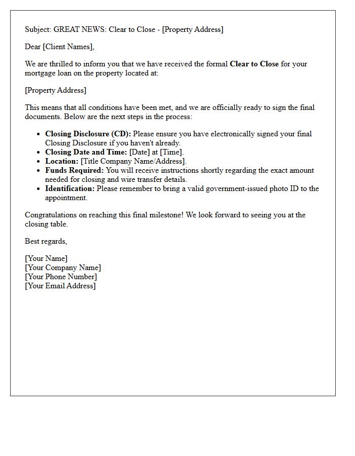 Clear to Close Announcement Letter