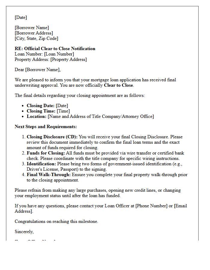Official Clear to Close Notification Letter