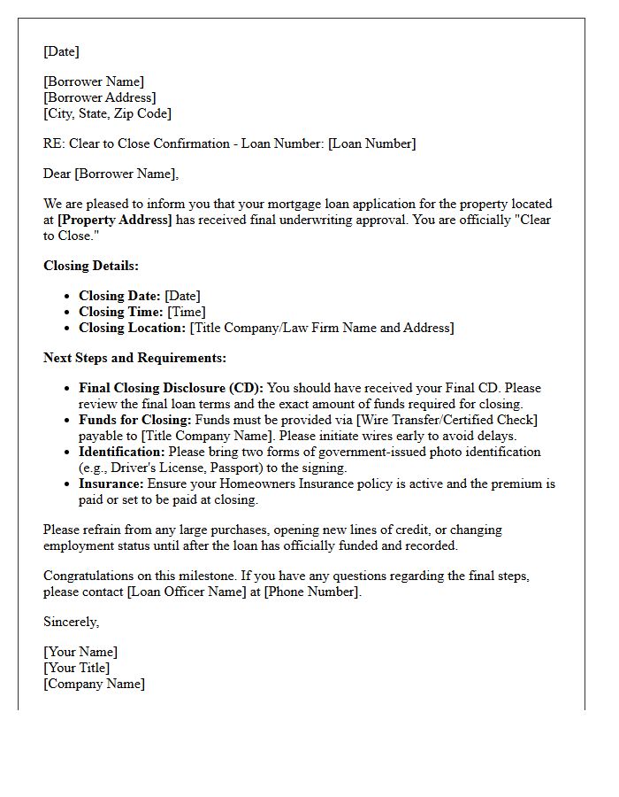 Real Estate Clear to Close Confirmation Letter
