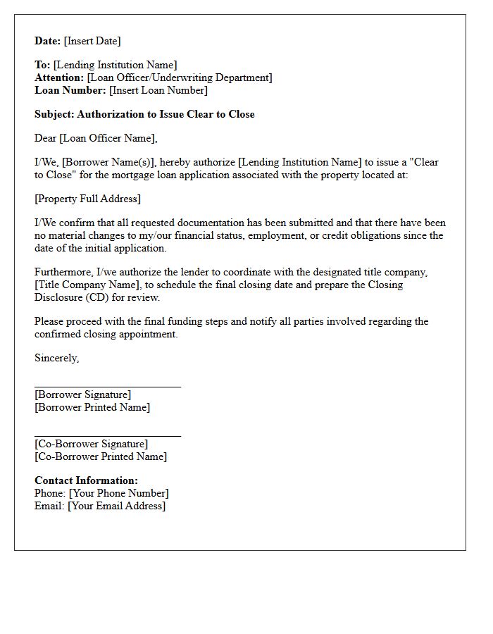 Mortgage Clear to Close Authorization Letter
