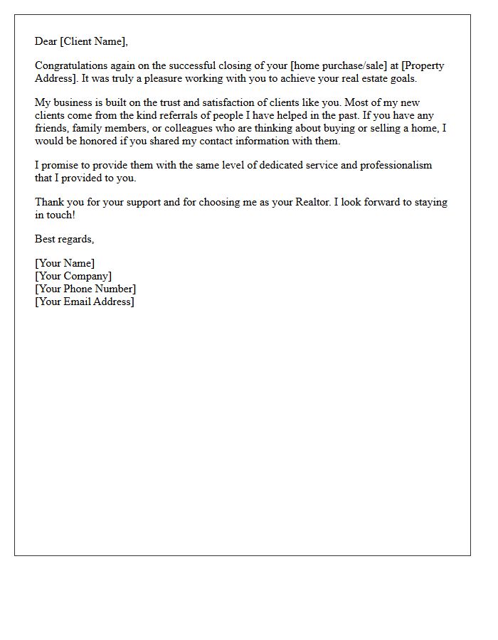Post-Closing Client Appreciation Referral Letter