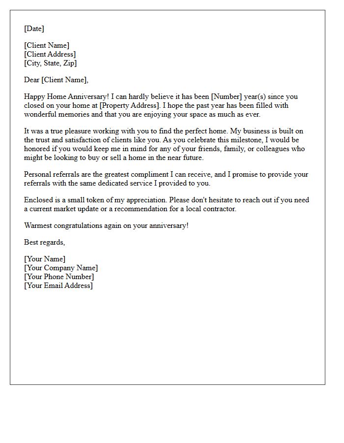 Happy Home Anniversary Referral Letter