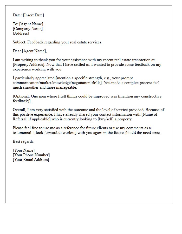 Real Estate Service Feedback and Referral Letter