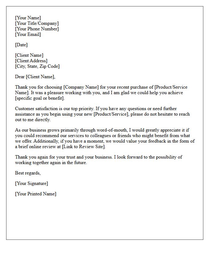 Post-Sale Gratitude and Recommendation Letter