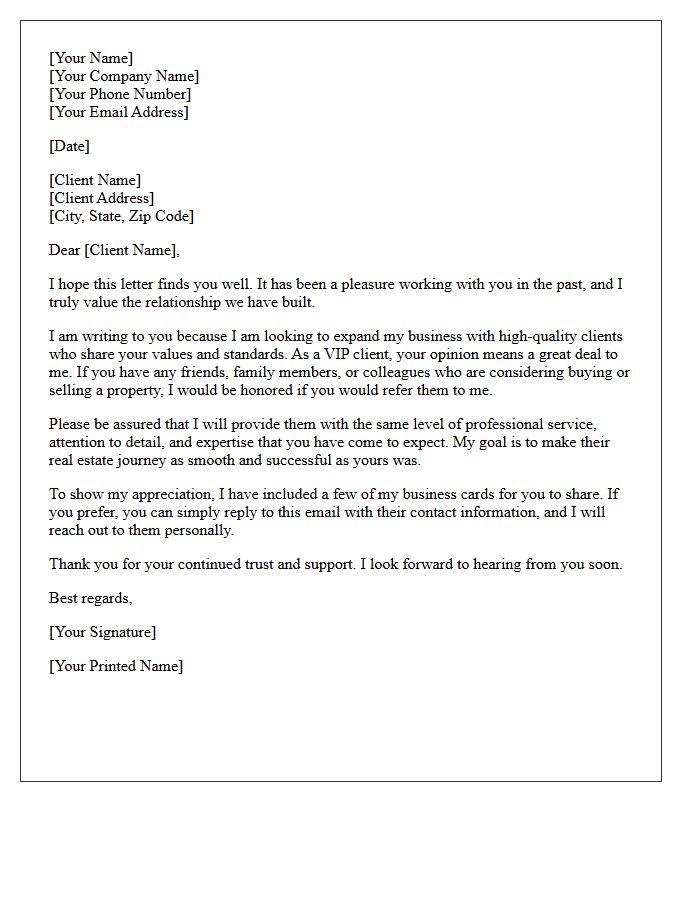 Real Estate VIP Client Referral Letter
