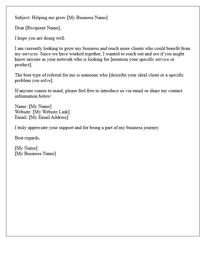 Growing My Business Referral Request Letter